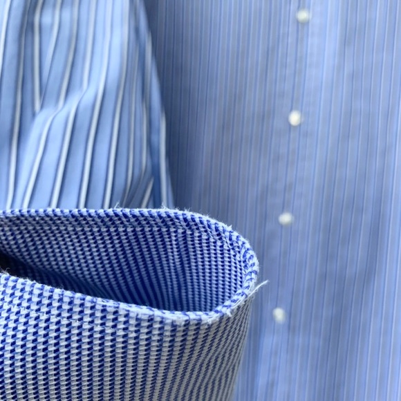 Etro Men's Size 44 Blue White Vertical Stripe Contracting Cuff Button Down Shirt - Picture 5 of 10